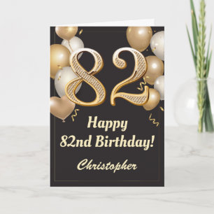 82nd Birthday Black and Gold Balloons Confetti Card