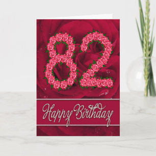 82nd birthday card with roses and leaves