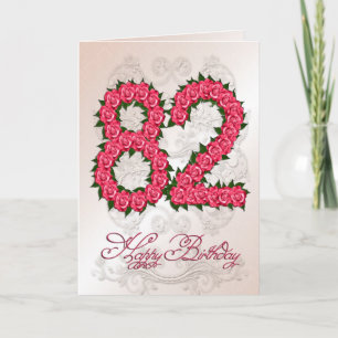 82nd birthday card with roses and leaves