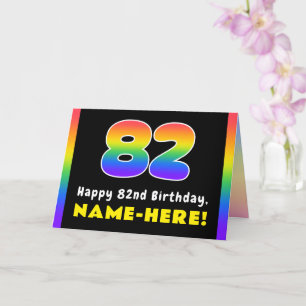 82nd Birthday: Colourful Rainbow # 82, Custom Name Card