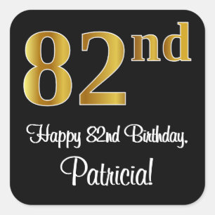82nd Birthday – Elegant Luxurious Faux Gold Look # Square Sticker
