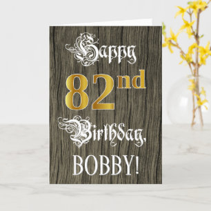 82nd Birthday: Faux Gold Look + Faux Wood Pattern Card