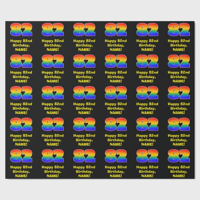 82nd Birthday: Fun, Colourful Rainbow Inspired # 8 Wrapping Paper (Seam)