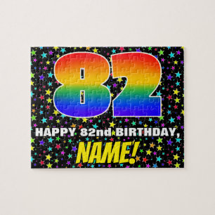 82nd Birthday — Fun, Colourful Star Field Pattern Jigsaw Puzzle