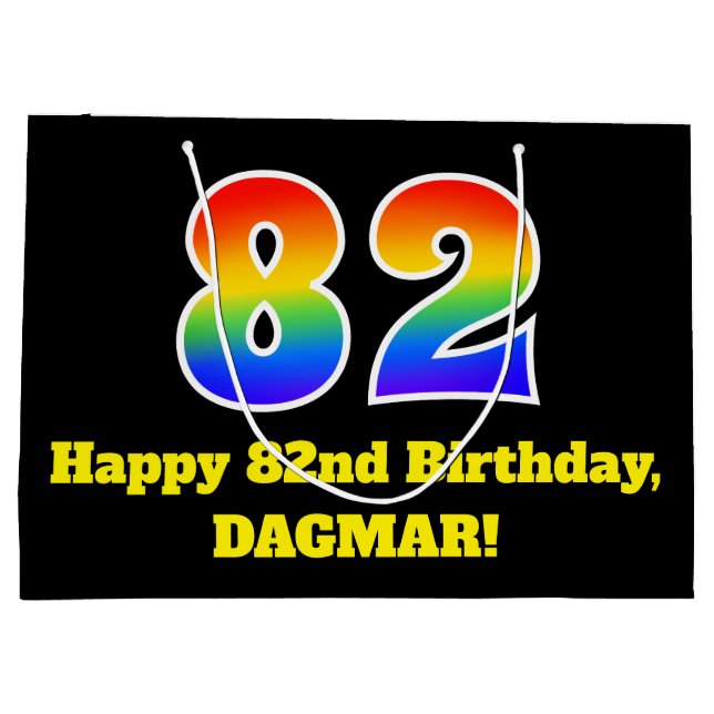 82nd Birthday ~ Fun, Colourful, Vibrant, Rainbow 8 Large Gift Bag (Back)