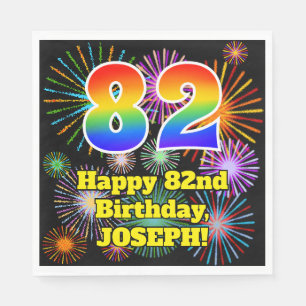 82nd Birthday: Fun Fireworks Pattern + Rainbow 82 Napkin