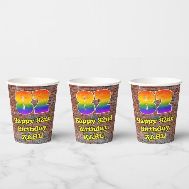 82nd Birthday: Fun Graffiti-Inspired Rainbow 82 Paper Cups (Multi)