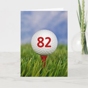 82nd Birthday Golf Ball on Red Tee Card