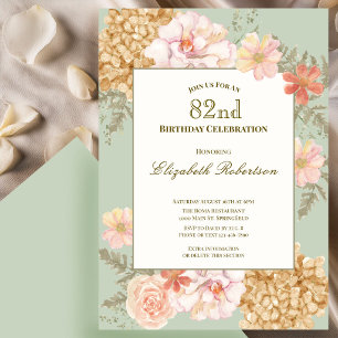82nd Birthday Invitation Autumn Colors Floral Sage