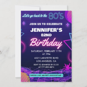 82nd birthday invitations Back To The 80s
