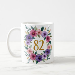 82nd Birthday Mug – Floral Wreath with Gold Number