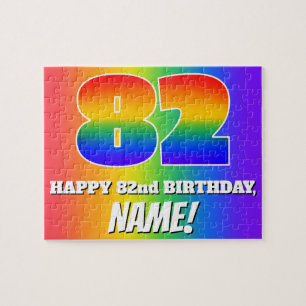82nd Birthday — Multicolored Rainbow Pattern “82” Jigsaw Puzzle