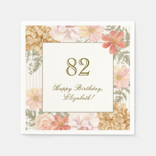 82nd Birthday Napkin Autumn Colour Floral Stripe