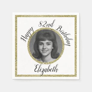82nd Birthday Napkins Custom Photo White and Gold 
