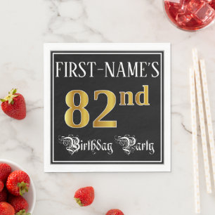 82nd Birthday Party — Fancy Script, Faux Gold Look Napkin