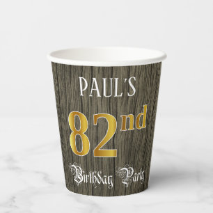 82nd Birthday Party — Faux Gold & Faux Wood Looks Paper Cups