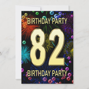 82nd Birthday Party Invitation Fireworks Bubbles