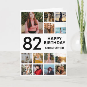 82nd Birthday Photo Collage 13 Photos Black White Card