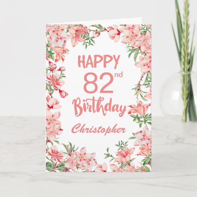 82nd Birthday Pink Peach Peonies Watercolor Floral Card (Front)