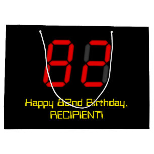 82nd Birthday: Red Digital Clock Style "82" + Name Large Gift Bag