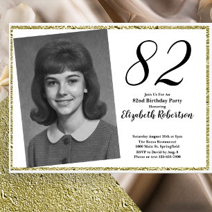 82nd Custom Photo White and Gold Birthday Invitation