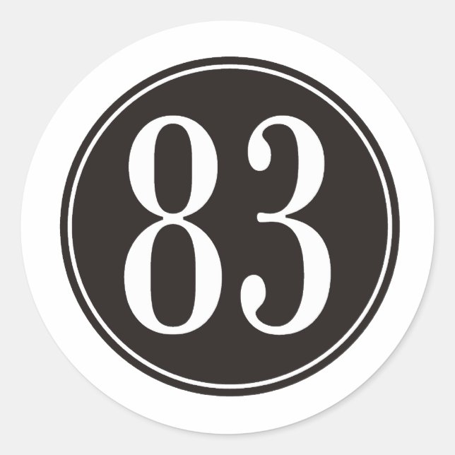 #83 Black Circle Classic Round Sticker (Front)