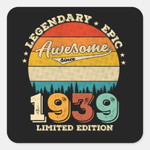 83 Year Old Awesome Since 1939 83rd Birthday Gift Square Sticker
