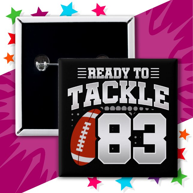 83 Year Old Tackle Football Party 83rd Birthday 2 Inch Square Button (Creator Uploaded)