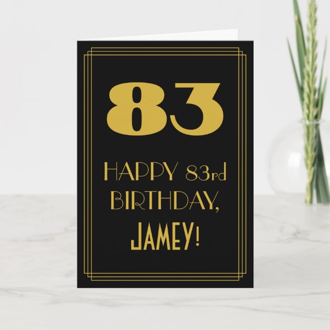 83rd Birthday ~ Art Deco Inspired Look "83" & Name Card (Front)
