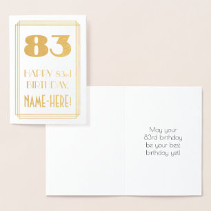 83rd Birthday: Art Deco Inspired Look "83" & Name Foil Card