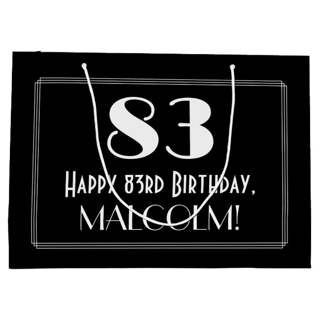 83rd Birthday: Art Deco Inspired Style "83", Name Large Gift Bag (Back)