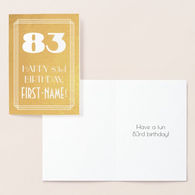 83rd Birthday ~ Art Deco Style "83" & Custom Name Foil Card (Display)