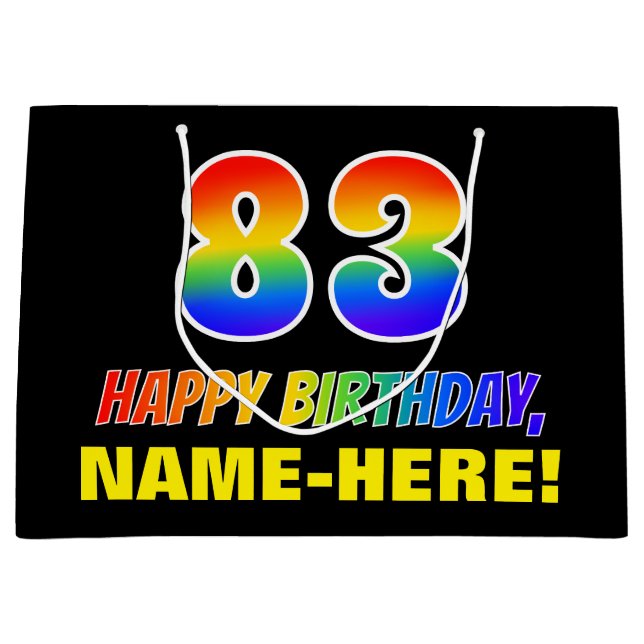 83rd Birthday: Bold, Fun, Simple, Rainbow 83 Large Gift Bag (Front)