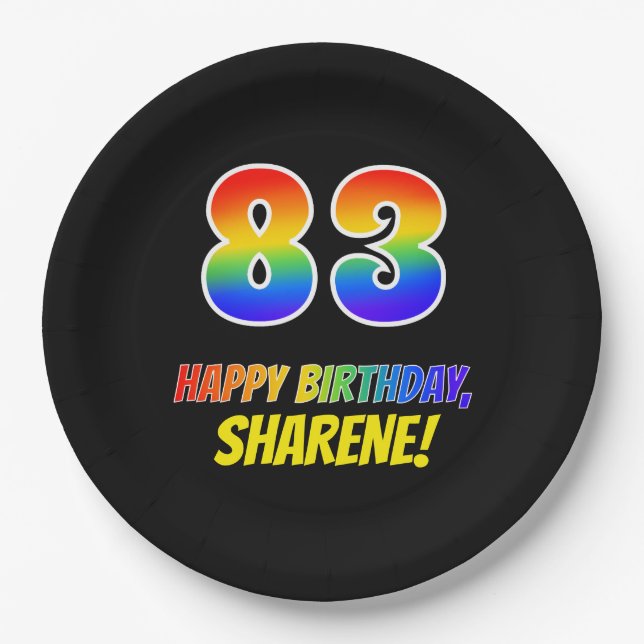 83rd Birthday: Bold, Fun, Simple, Rainbow 83 Paper Plate (Front)