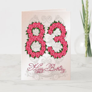 83rd birthday card with roses and leaves