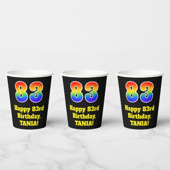 83rd Birthday: Colourful, Fun, Exciting, Rainbow 8 Paper Cups (Multi)