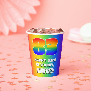 83rd Birthday: Colourful, Fun Rainbow Pattern # 83 Paper Cups