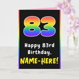 83rd Birthday: Colourful Rainbow # 83, Custom Name Card