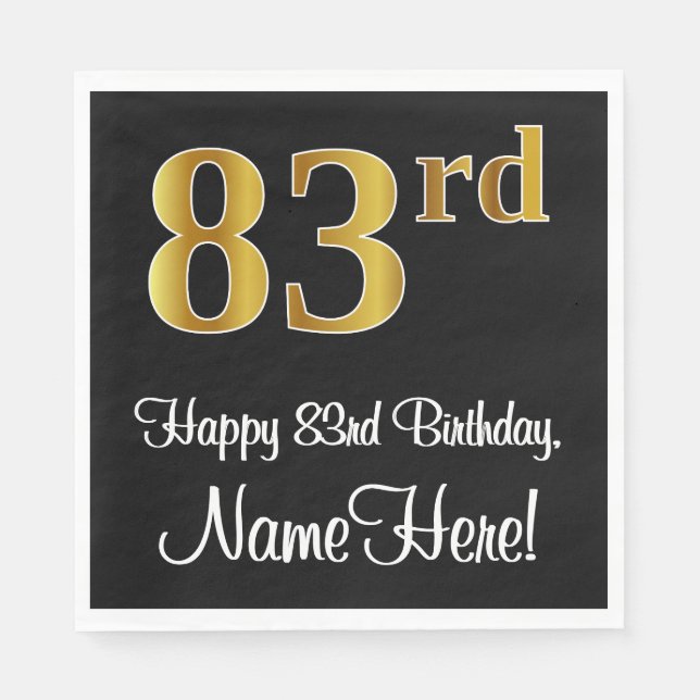 83rd Birthday ~ Elegant Luxurious Faux Gold Look # Napkin (Front)