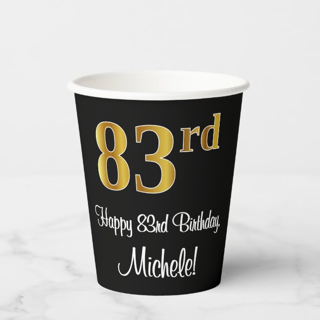 83rd Birthday - Elegant Luxurious Faux Gold Look # Paper Cups (Front)