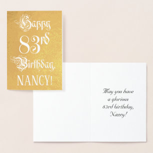 83rd Birthday: Elegant, Ornate Script; Custom Name Foil Card
