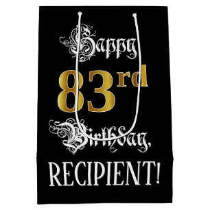 83rd Birthday ~ Fancy Script; Faux Gold Look; Name Medium Gift Bag