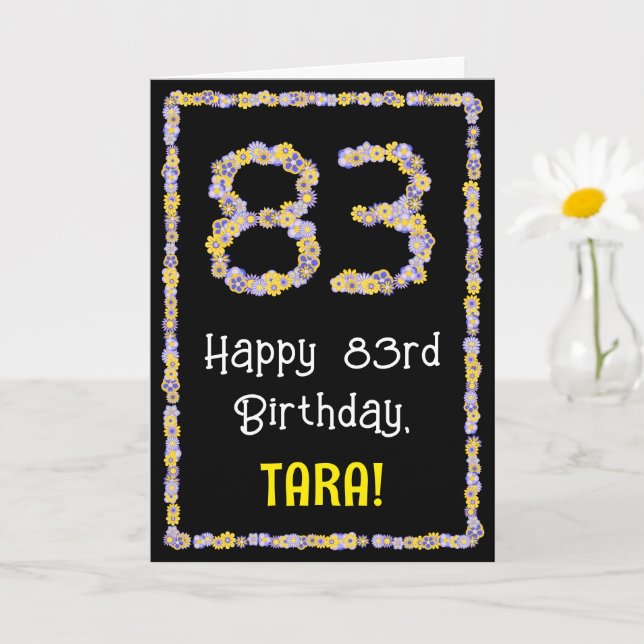 83rd Birthday: Floral Flowers Number, Custom Name Card (Small Plant)