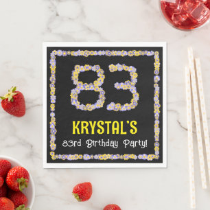 83rd Birthday: Floral Flowers Number, Custom Name Napkin