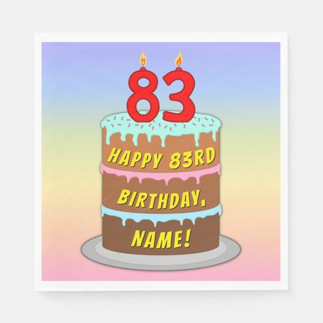 83rd Birthday: Fun Cake and Candles + Custom Name Napkin (Front)