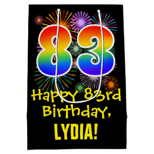 83rd Birthday: Fun Fireworks Pattern + Rainbow 83 Medium Gift Bag