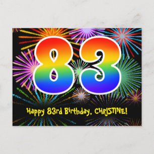 83rd Birthday – Fun Fireworks Pattern + Rainbow 83 Postcard