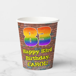 83rd Birthday: Fun Graffiti-Inspired Rainbow 83 Paper Cups