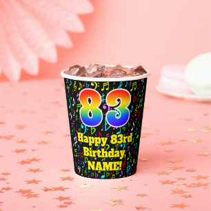 83rd Birthday: Fun Music Notes Pattern, Rainbow 83 Paper Cups