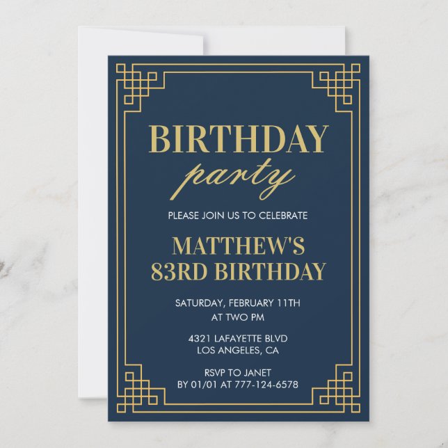 83rd birthday invitations Birthday party boy navy (Front)